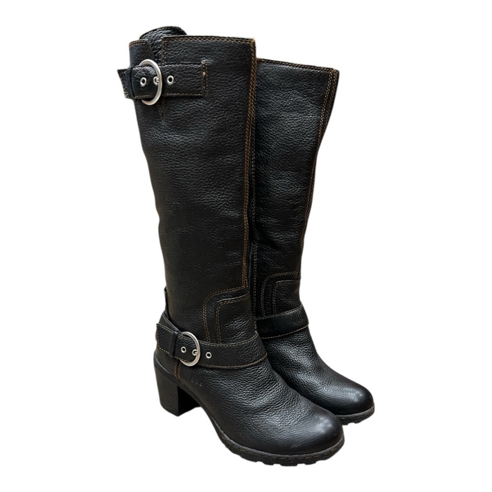 Børn black pebbled leather moto-style boots Lack with contrast stitching SZ 8 - Picture 2 of 9